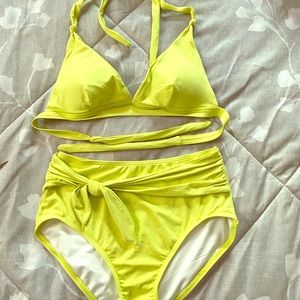 Green Daiquiri halter high waisted bathing suit
